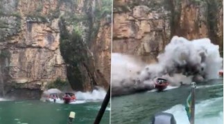 Cliff Wall collapse on tourist boats in Furnas Lake, Brazil.